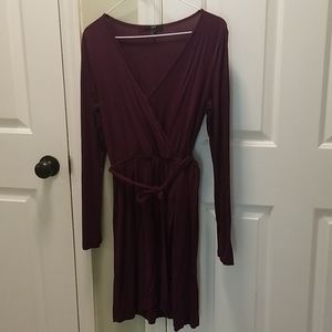 Eggplant Purple Mock Wrap Around Dress